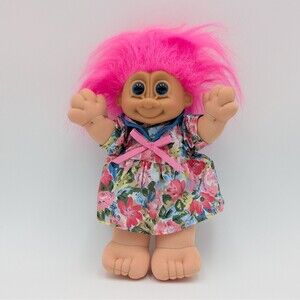 Vintage Russ Berrie Troll Kidz Rosie Doll Plush Cottagecore Floral 9" Pink NWOT